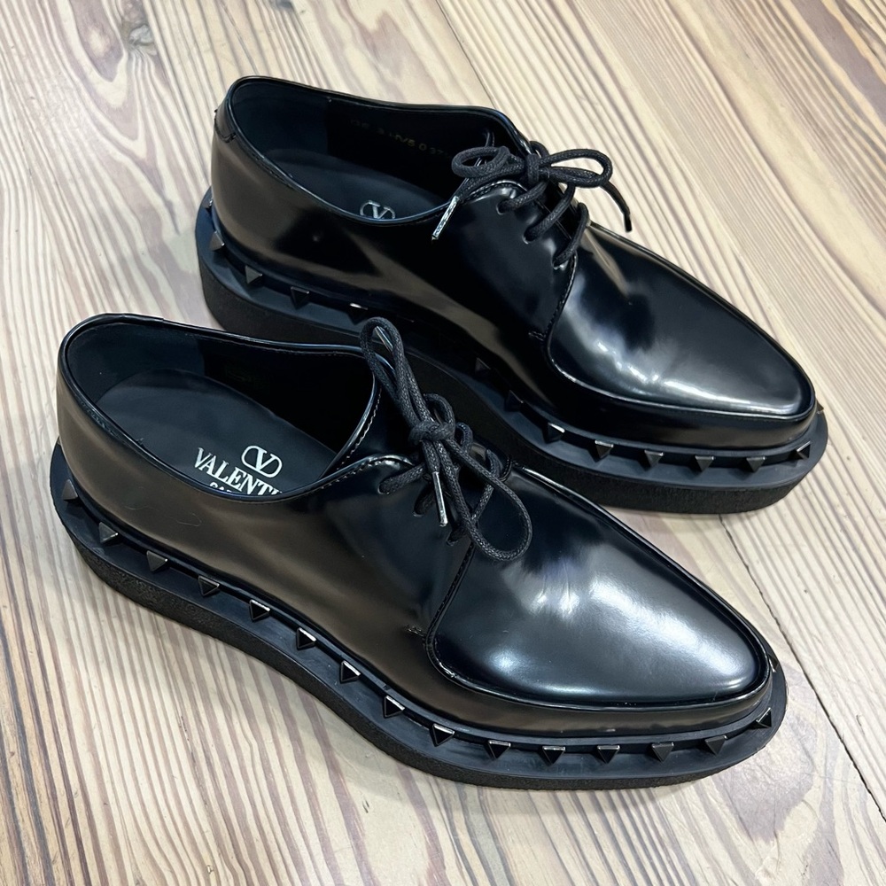 NEW Valentino Garavani Rockstud loafers Leather Derby Shoes Black Women's 37.5 - Picture 7 of 13